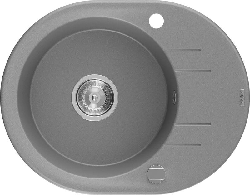 Kevin Granitspüle mit einem Becken und einer Abtropffläche 586 x 458 mm, Grau, Siphon chrom - - Mexen