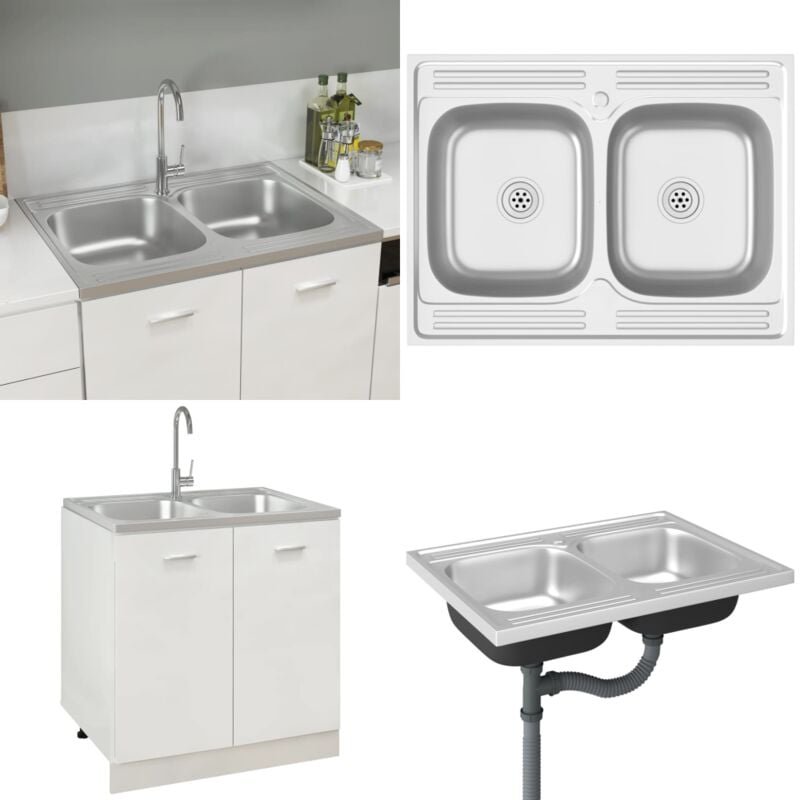 Doppelspüle Silbern 800x600x155 mm Edelstahl - Küchenspüle - Küchenspülen - Home & Living
