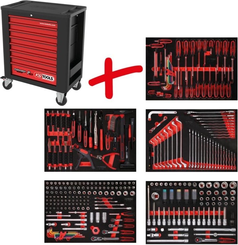 Thumbnail - Ks Tools Werkstattwagen-Satz PERFORMANCEplus P15 mit 299 Werkzeugen für 5 Schubladen