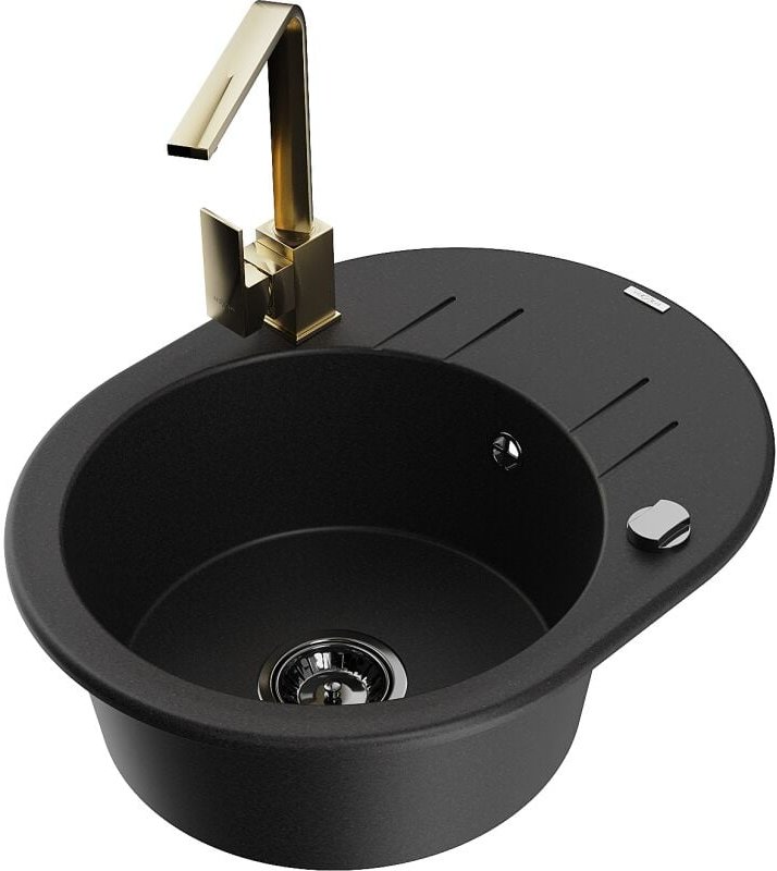 Kevin 1 Becken-Granitspüle mit Abtropffl√§che und Mischbatterie Rita, Schwarz - 6517-77-670300-50-B - Mexen