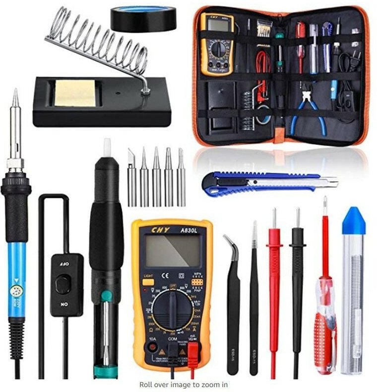 Lötkolben-Set, 60 w, 220 v, einstellbare Temperatur, Löten mit Ein/Aus-Schalter, Multimeter, Entlötpumpe, 5 Lötspitzen f...