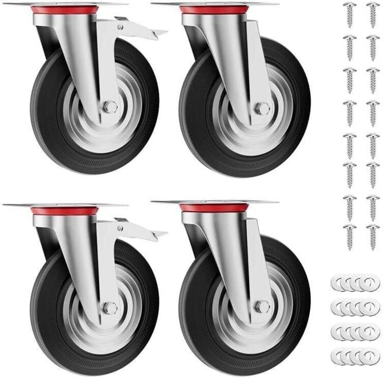 Thumbnail - 4 Schwerlastrollen, 160mm Lenkrollen, Transportrollen, geräuschlose Möbelrollen, 360°, 2 gebremste Rollen, 2 Lenkrollen