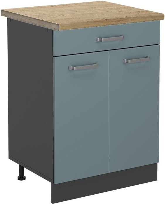 Vicco - Küchenunterschrank R-Line, Blau-Grau, 60 cm , ap Eiche
