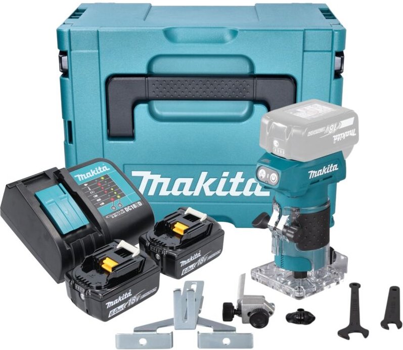 Drt 52 sgj Akku Kantenfräse 18 v 6 mm Brushless + 2x Akku 6,0 Ah + Ladegerät + Makpac - Makita