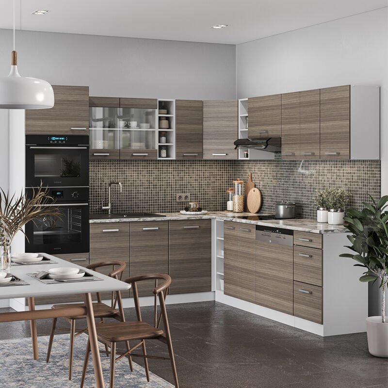 Vicco - Eckküche R-Line, Edelgrau/Weiß, 237 x 60 cm ohne Arbeitsplatte