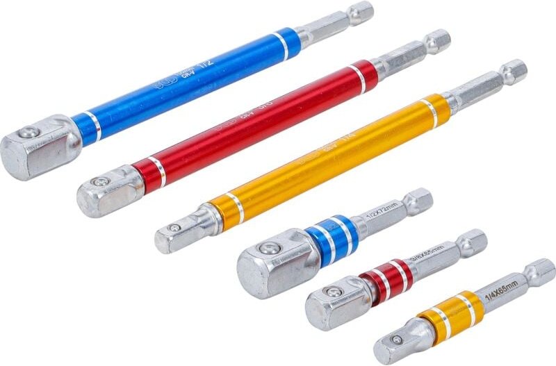 Thumbnail - Adapter-Satz für Bohrmaschinen farbig Antrieb Außensechskant 6,3 mm (1/4") Abtrieb Außenvierkant 6,3 mm (1/4"), 10 mm (3...