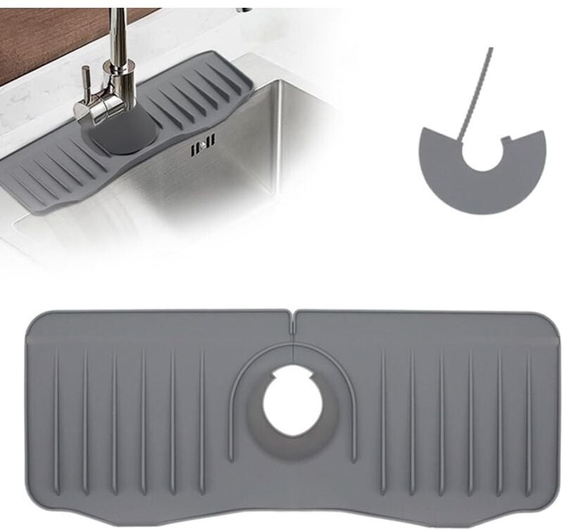 Graue Wasserhahnmatte, Silikon-Abflussmatte, Spritzschutz für Wasserhahngriffe für Küchen- und Badezimmerspüle, Arbeitsp...