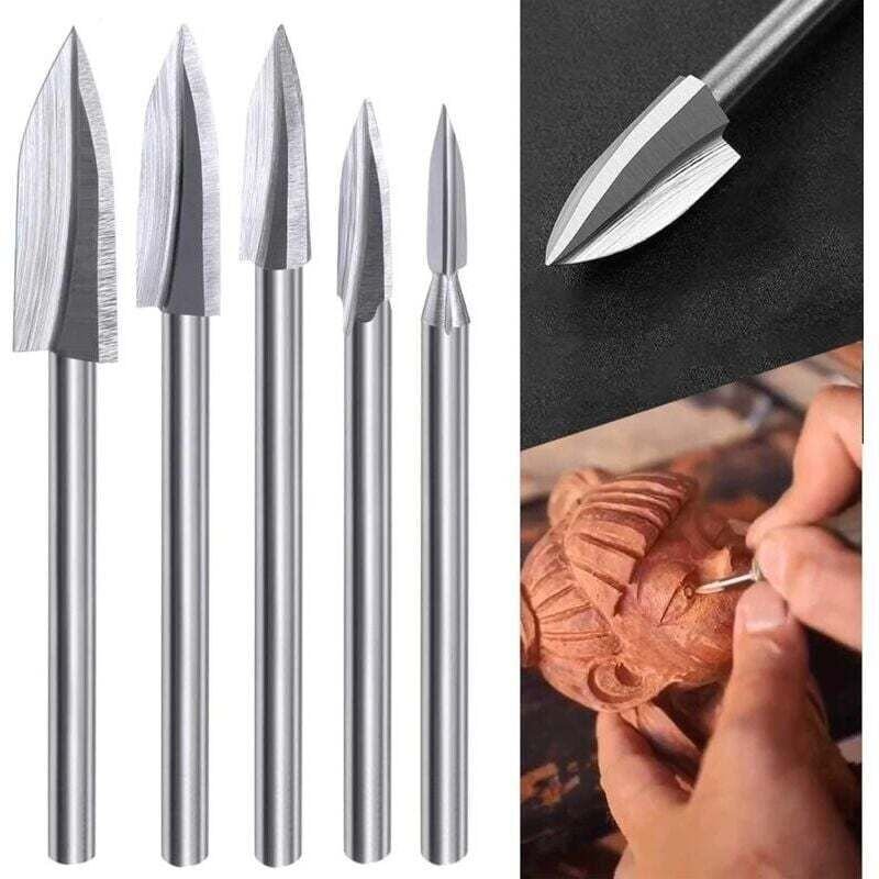 Holzschnitz-Bit-Set für Rotationswerkzeug, 5-teilige Holzschnitz-Bits mit 1/8-Zoll-Schaft für Heimwerker-Holzarbeiten, G...