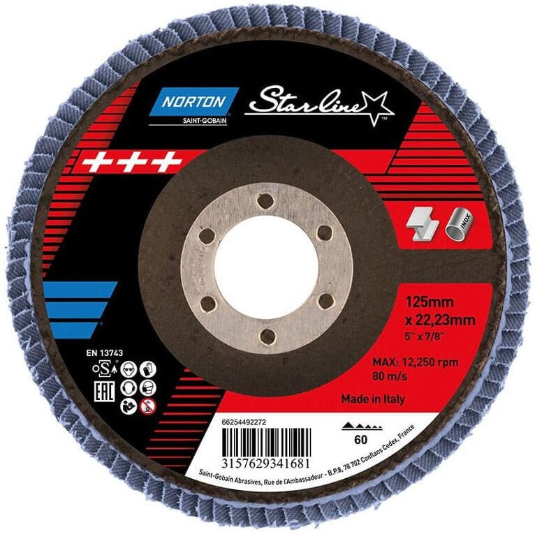 Norton - starline Flache Fächerschleifscheibe Ø125 x 22 mm R842 Gr.60 eu 69957399979