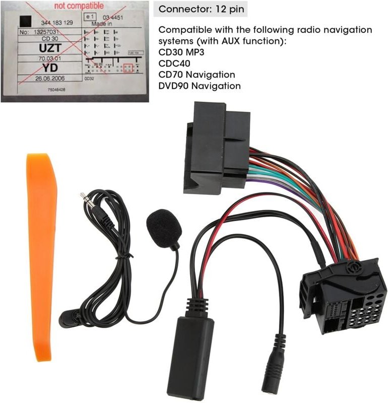 Eosnow - Bluetooth5.0 aux in Adapter 12 -Pin -Handfree -Mikrofonersatz für opel CD30 MP30 CDC40 CD70 DVD90