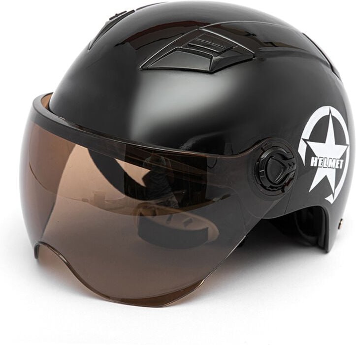 Ineasicer - Halboffener Motorradhelm, verstellbare Größe, Kopfschutzausrüstung, Unisex, Schwarz