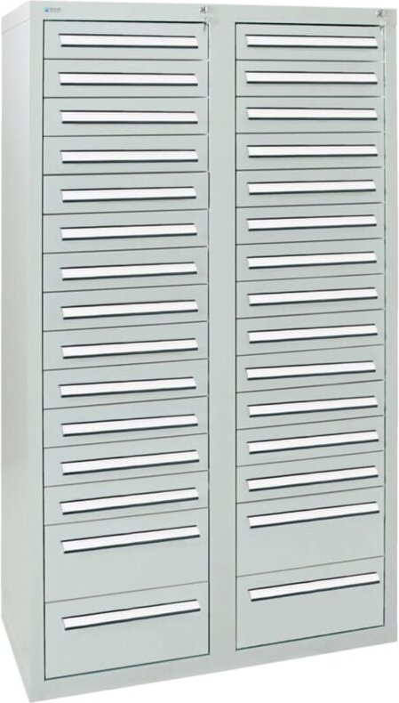 Schubladenschrank Serie T-100/35-4, 30 Schubladen lichtgrau (26x100, 4x200mm) - Stumpf