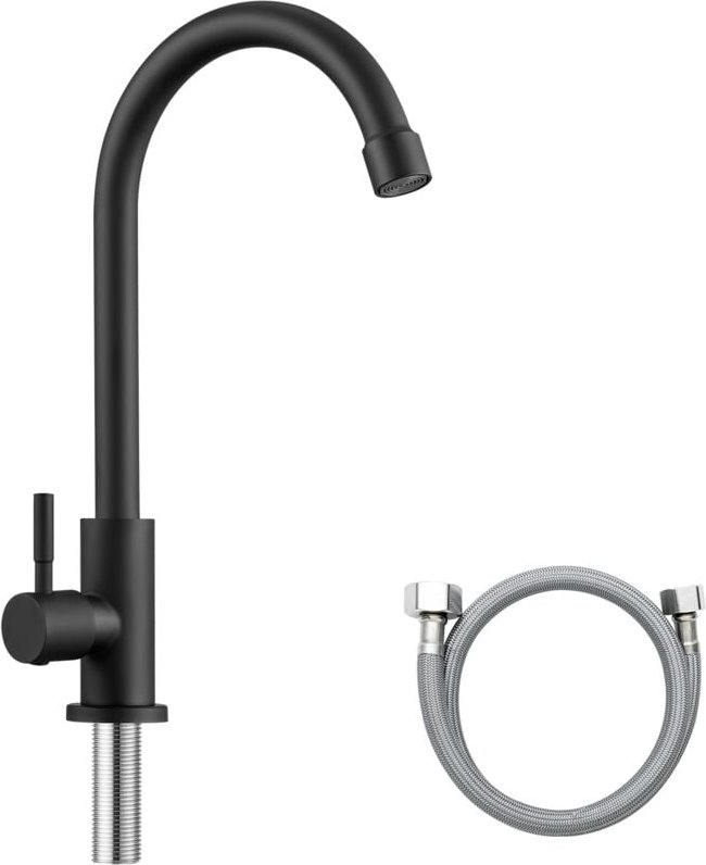 Sofetiy Max Küchenarmatur 360°drehbarer Wasserhahn Kaltwasser Spültischarmatur Schwarz, NUR 1 Anschlussschlauch