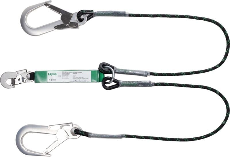 Doppelte Hundeleine mit geflochtenem Seilabsorber und 2 Aluminium-Connectors, Öffnung 60 mm PIRUS - EN355