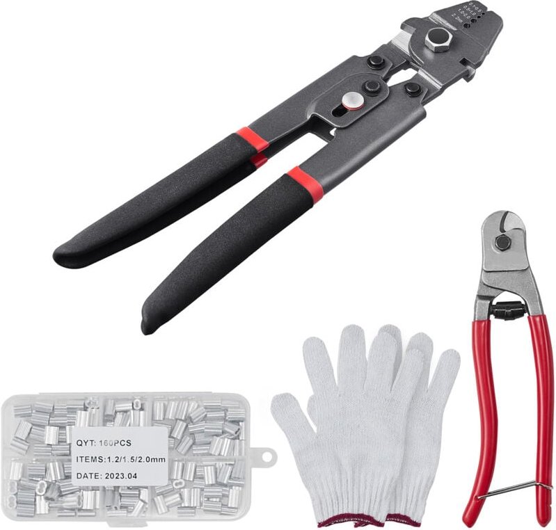 Mophorn Crimpzange, 2,2 mm Drahtseil-Crimpzange, Kabelschneider und 160 Aluminiumschnallen, Teflonbeschichtetes, rostfre...