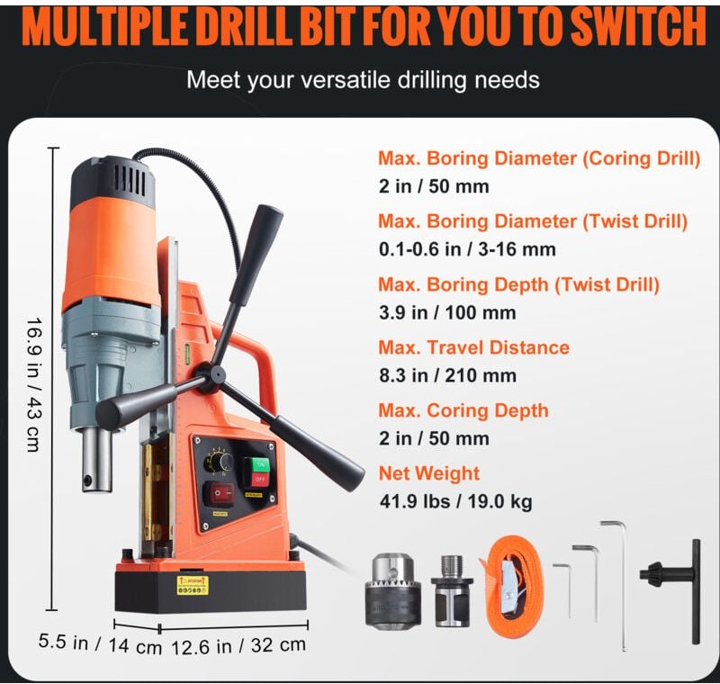 Mophorn - Magnetbohrmaschine, 1550 w, 1,57 Zoll Bohrdurchmesser, 2922 lbf/13000 n, tragbare elektrische Magnetbohrmaschi...
