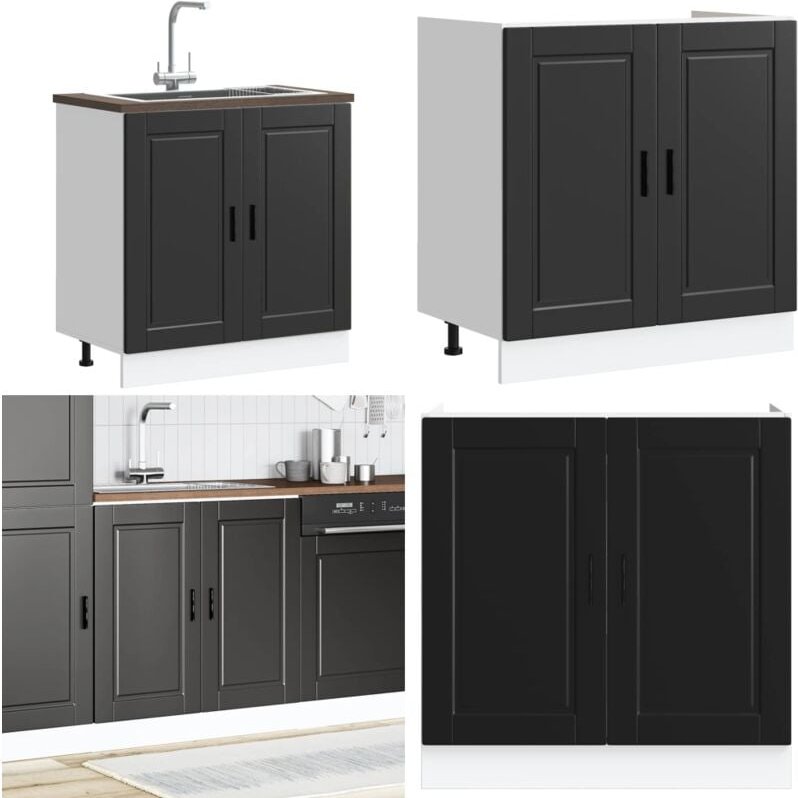 vidaXL Spülenunterschrank Porto Schwarz 80x46x81,5 cm Holzwerkstoff