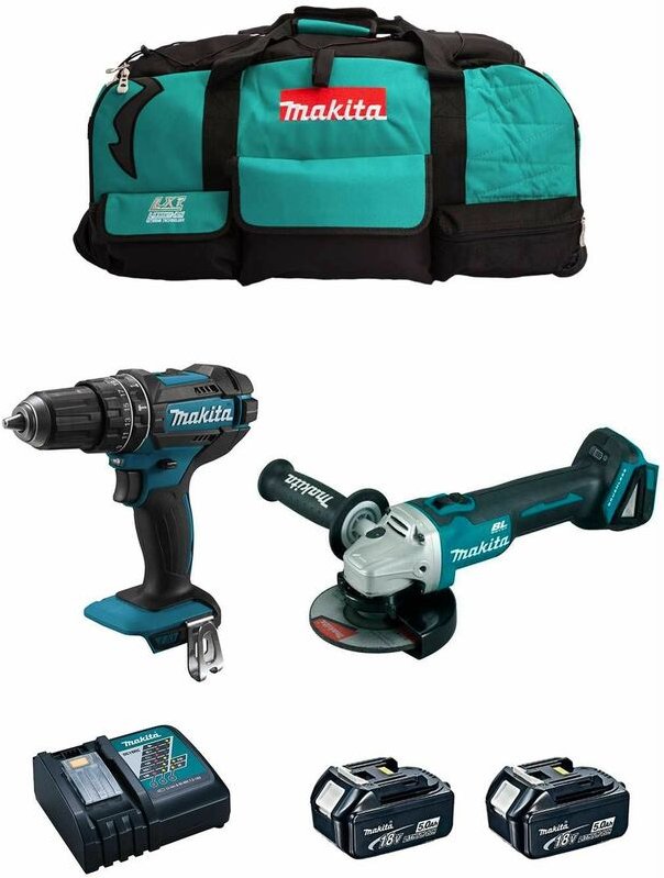Makita - Kit MK205 (DHP482 + DGA504 + 2 x 5,0 Ah + DC18RC + LXT600)
