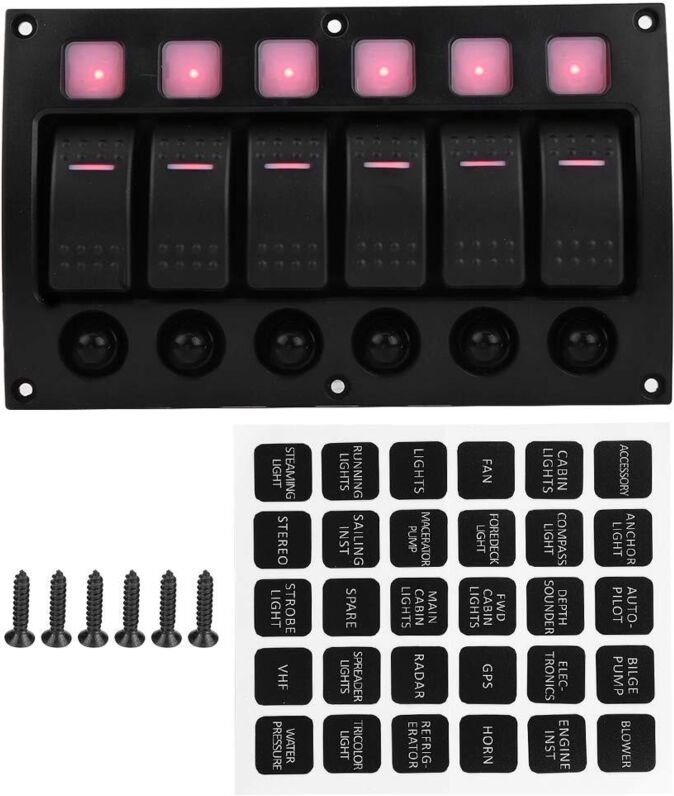 SUNXURY 6P 12/24V Auto Boot RV Yacht Wippschalter Panel mit LED Kontrollleuchte Leistungsschalter