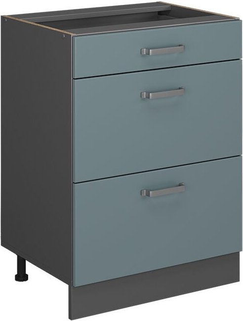 Küchenunterschrank R-Line, Blau-Grau, 60 cm mit Schubladen, ohne Arbeitsplatte Vicco