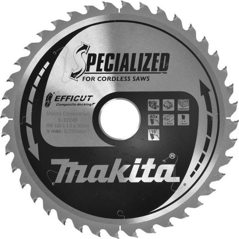 Thumbnail - Sägeblatt Säge Sägen wpc Holz 185x1,5x30 Z40 efficut E-12245 - Makita