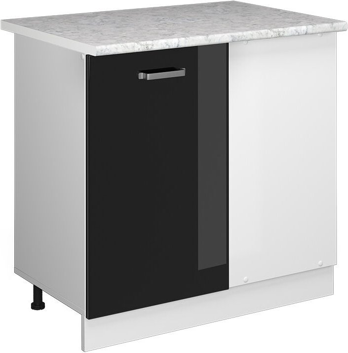 Vicco - Eckunterschrank R-Line, Schwarz Hochglanz, 86 cm, ap Marmor
