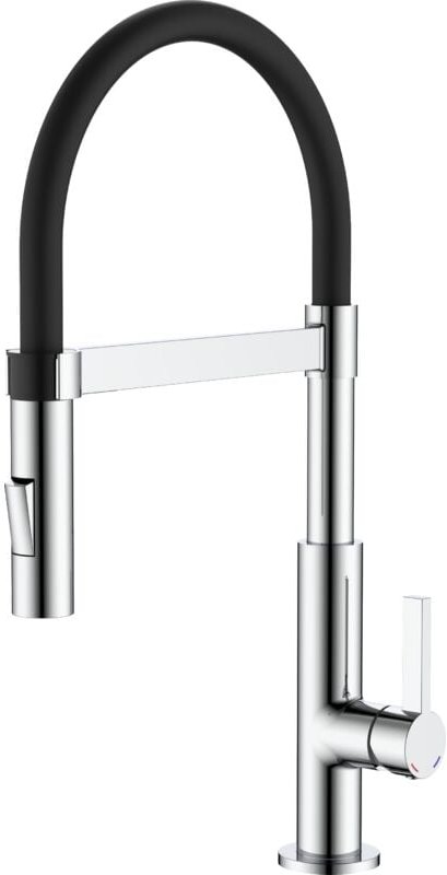 Pollini Acqua Design - Doppelstrahl-Küchen-Brausebatterie, Auslauf aus schwarzem Silikon Pollini maky MXCUMC293NE Chrom