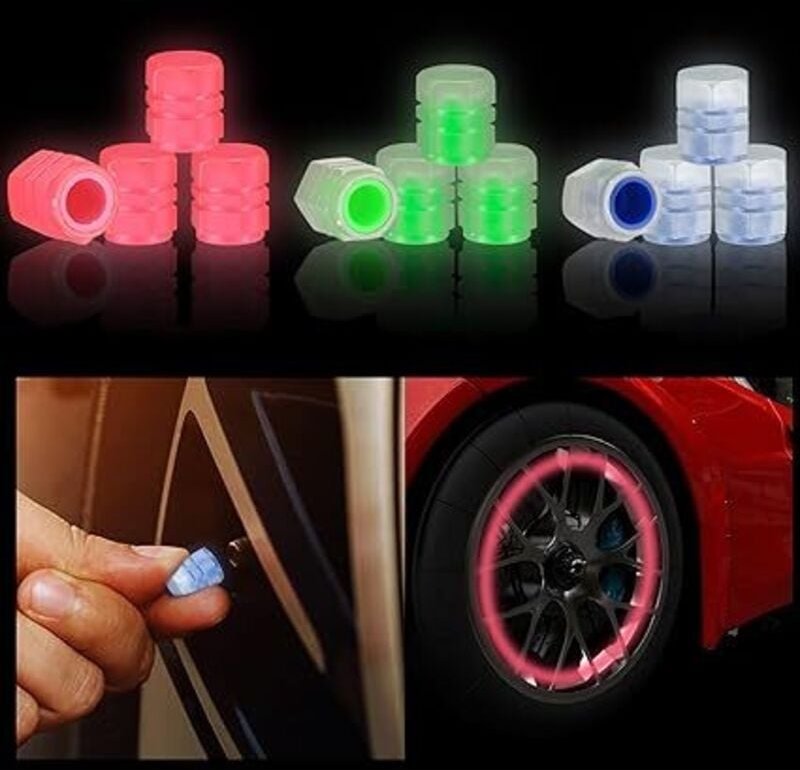 Linghhang - 12 Stück Autoreifen-Ventilkappen, universelle Reifenventilkappen, fluoreszierende Ventilkappe, leuchtende Re...