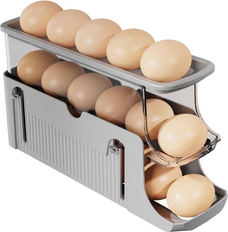 DOLASO Eierspender für Kühlschrank, Eierbox-Halter, automatischer Eierspender, erweiterbare Eierbox, bietet Platz für 15...