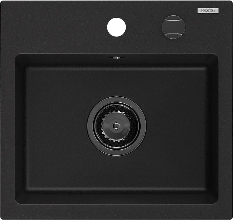 Milo 1-Becken-Granit-Spüle 435 x 410 mm, Schwarz, Siphon Schwarz - 6505441000-77-B - Mexen