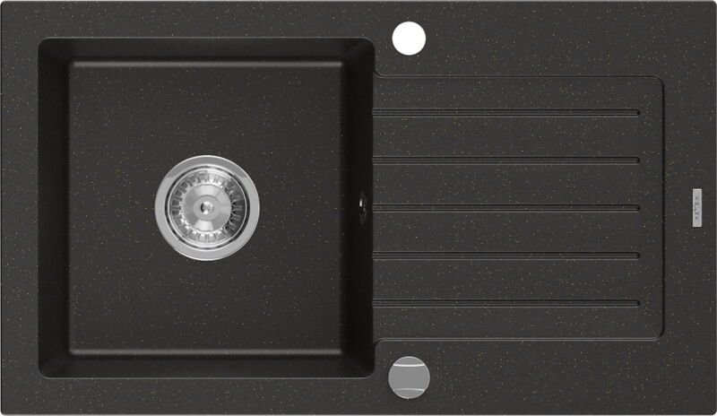 Pablo Granitspüle mit einem Becken und einer Abtropffläche 752 x 436 mm, Schwarz/Gold Metallis - Mexen