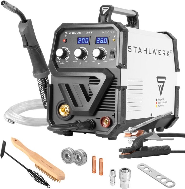 STAHLWERK Schweißgerät MIG MAG 200 ST IGBT Schutzgas mit 200 Ampere MMA E-Hand