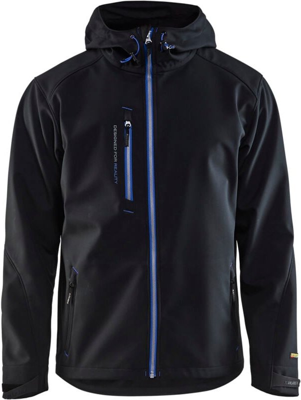 Thumbnail - Arbeits-Softshell-Jacke mit Kapuze 4949 - Schwarz/Königsblau XXXL