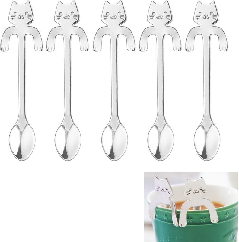 Shining House - Stück (11,7 x 1,9 cm), kleine Katze, Kaffeelöffel, 304 Edelstahl, für Kaffee, Eis, Dessert, Tee, süßer T...