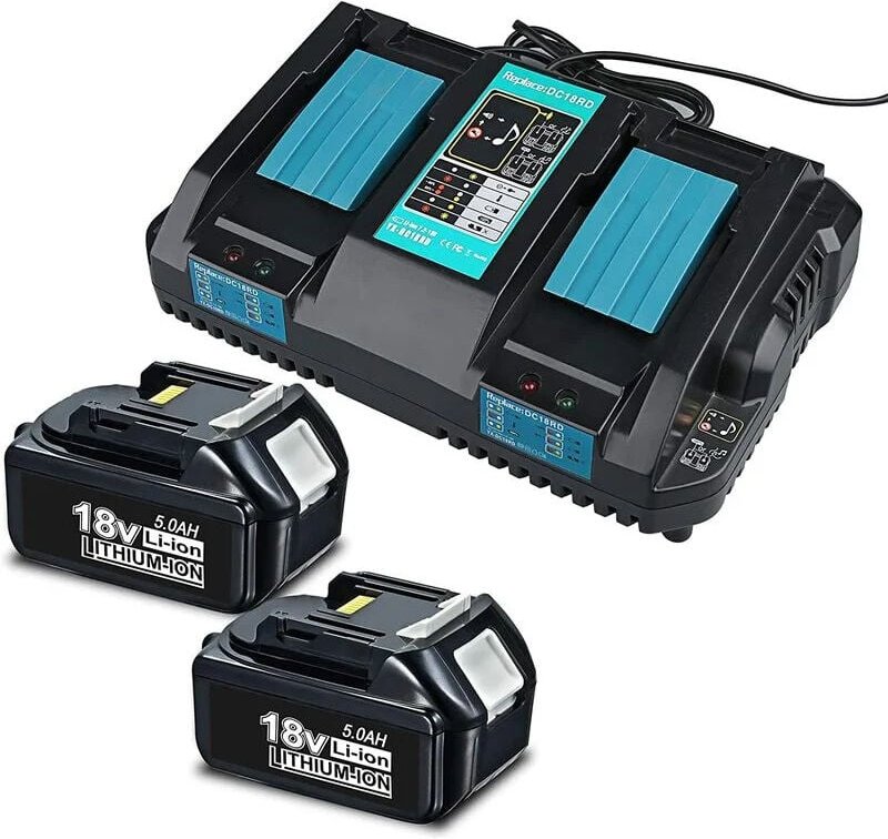 Thumbnail - Pdstation - 2X 5.0Ah 18V Akkus für Makita 18V Akku und Dual Port Ladegert DC18RD Passend für Makita 18V Akku BL1860 BL18...