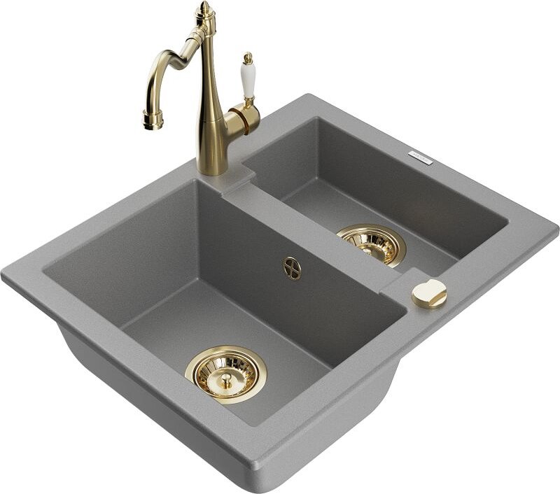 Carlos 1,5-Becken-Granitspüle mit Mischbatterie Carla, Grau - 6518-71-670700-50 - Mexen