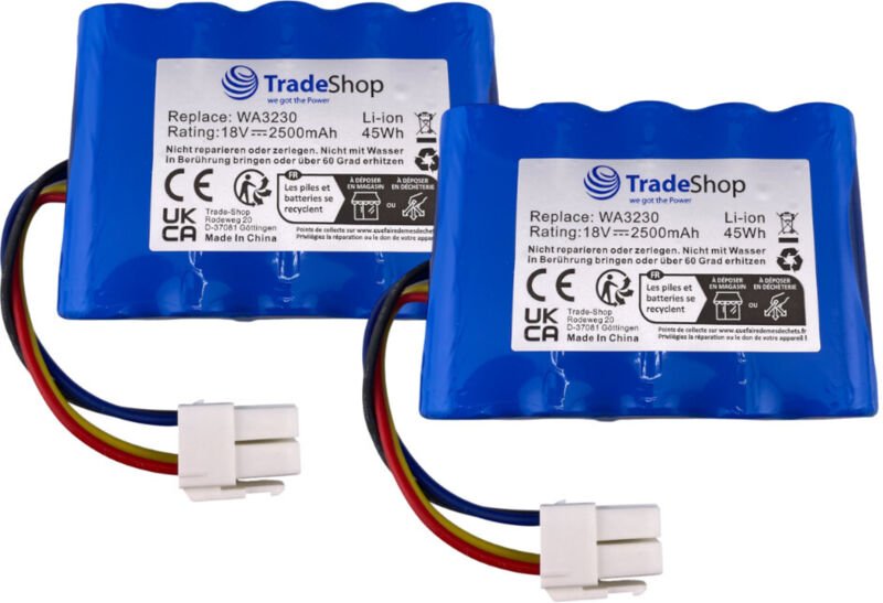 2x Trade-Shop Li-Ion Akku 18V / 2500mAh für Worx Landroid S Basic, S300 2018, S300i, S450i 2018, S500i 2018, S700i 2018,...
