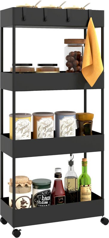 Servierwagen mit 4 Ebenen Küchenwagen mit Rollen Rollwagen mit Haken Küchenrollwagen Allzweckwagen für Küche Büro Badezi...