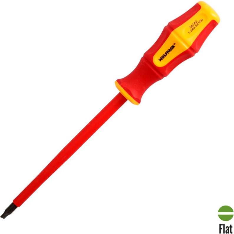 Destornillador Plano Aislado Certificado vde 1.000 v. Medida 1,2 x ø 6,5 x 150 mm.