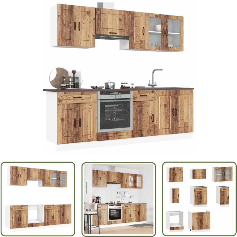 The Living Store - vidaXL 8-tlg. Küchenschrank-Set Kalmar Altholz-Optik Holzwerkstoff