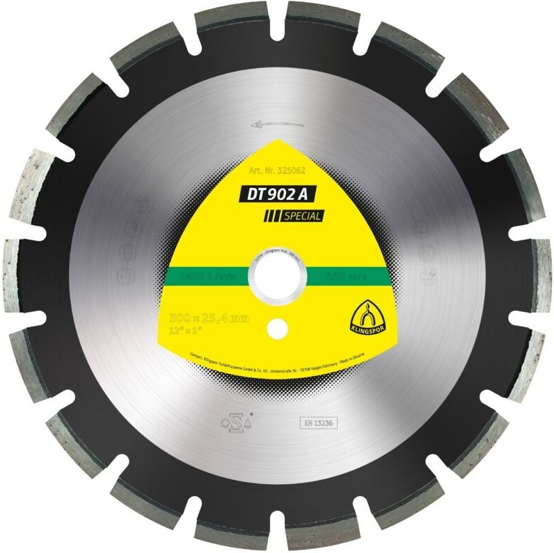 Klingspor DT 902 A Diamanttrennscheiben, 500 x 3,7 x 25,4 mm 30 Segmente 40 x 3,7 x 12 mm, Weitverzahnt