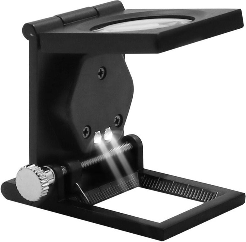 Tischlupe, 10 x 25 mm, Fadenzähler, Zinklegierung und Glas, faltbar, mit 2 LED-Leselupe, großes Objektiv für Arbeit, Bür...