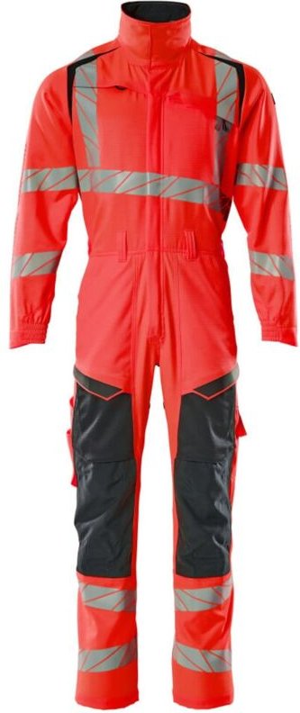 Overall, Knietaschen, Stretch-Einsätze Kombination Gr. m, Hi-vis rot/schwarzblau - Mascot