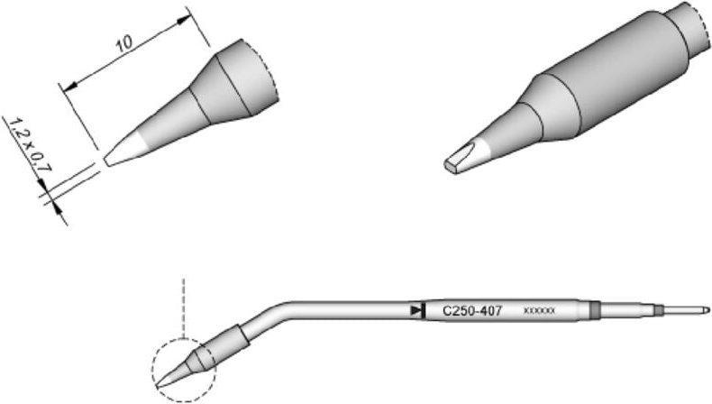 Thumbnail - JBC - Lötspitze Serie C250, Meißelform, C250407/1,2 x 0,7 mm, gerade