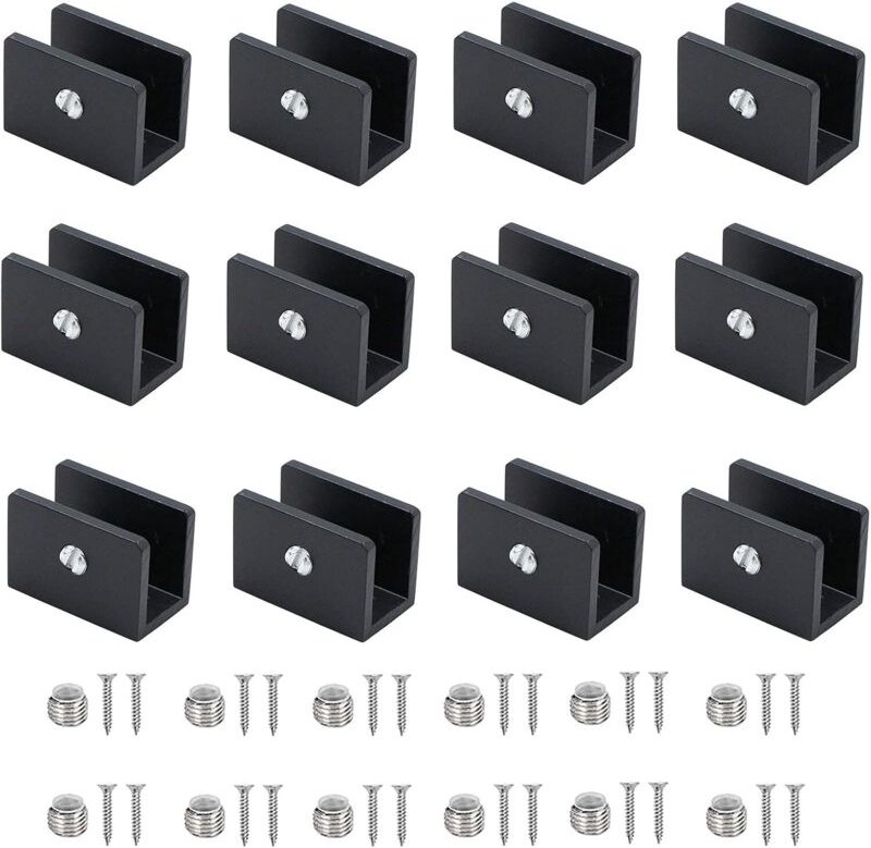 12 Stück Glasklemme, Aluminium-Regalhalterungen, verstellbare Glastrennwandhalterung, für 8–10 mm dicke Glasregale, für ...
