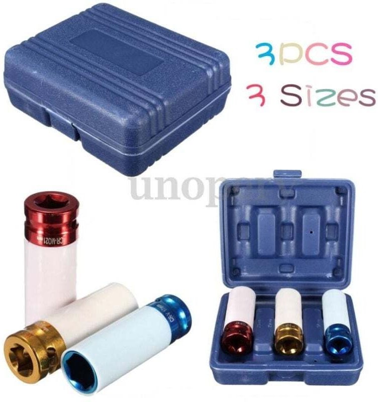 3-teiliger Felgenmuttern-Steckschlüsselsatz, 1/2-Zoll-Antrieb, beschichtet, 17, 19, 21 mm – - Ymyny