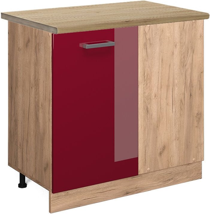 Vicco - Eckunterschrank R-Line, Bordeaux Hochglanz, 86 cm, ap Eiche