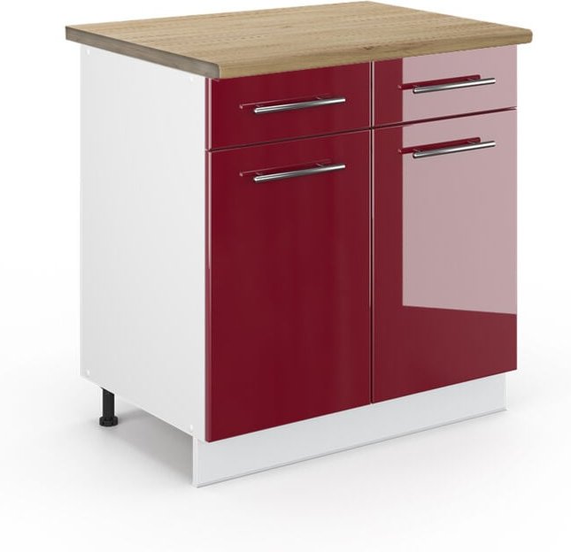 Thumbnail - Vicco - Küchenunterschrank Fame-Line, Bordeaux Hochglanz, 80 cm , ap Eiche