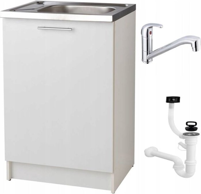 STAMAR Küchenunterschrank 60 slim - Weiß - mit Spüle und Siphon - Montagefreundlich - Platzsparend