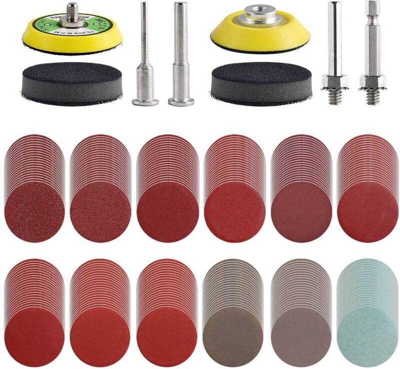 Thumbnail - 240 Stück 50 mm Schleifscheiben für Bohrer, Schleifmaschinen, Rotationswerkzeuge mit 2 Stück 1/4 Zoll Stützplatten, 1/4 ...